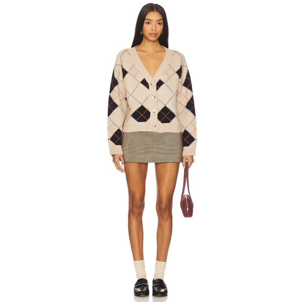 ALL THE WAYS Sara Argyle Cardigan in Nude Multi Medium New with Tags Womens